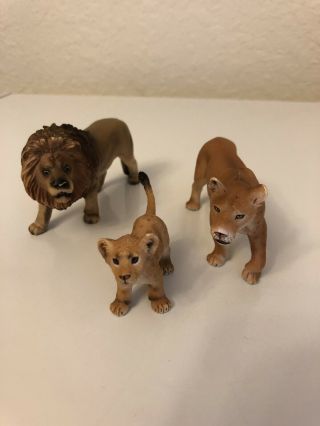 Schleich Lion Pride Family Of Lions; Lioness,  Male And Playful Cub 3 Figures