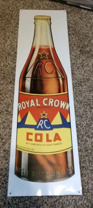 Vintage Rc Royal Crown Cola Bottle Litho Metal Sign 25 " X 7 "