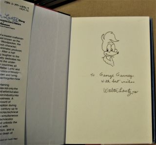 Book Signed By Walter Lantz With Drawing Of Woody Woodpecker Character