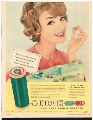 Coats Cottons Ad Sew Retro Advertising 1959 Vintage Print Ad Retro