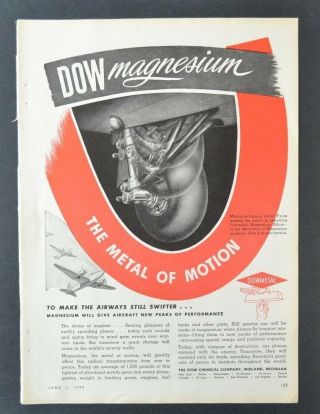 Dowmetal Dow Chemical Magnesium Metal Of Motion Ww2 1944 Vintage Print Ad