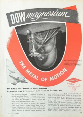 Dowmetal Dow Chemical Magnesium Metal of Motion WW2 1944 Vintage Print Ad 2