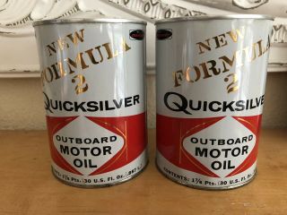 (2) Vintage Full Quicksilver Formula2 Outboard Motor Oil Can Kiekhaefer Freeship