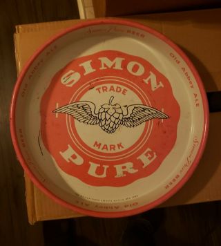 Vintage Simon Pure Beer And Ale All Metal 13 1/4 " Serving Tray