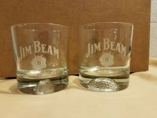 Set Of 2 Jim Beam Bourbon Whiskey Rocks Glass Set W/golf Ball & Football Impress