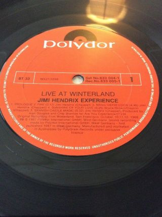 Jimi Hendrix - Live At Winterland (2LP) Polydor Oz Press,  Poster 1987 N/Mint 4