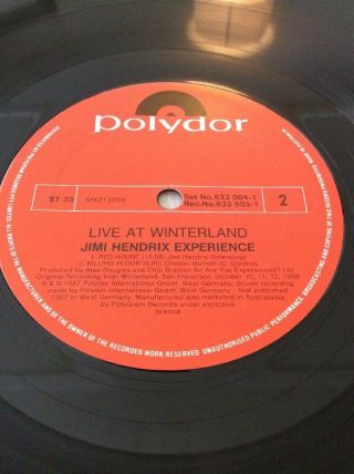 Jimi Hendrix - Live At Winterland (2LP) Polydor Oz Press,  Poster 1987 N/Mint 5