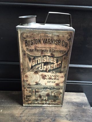 Vintage Boston Railway Carriage Varnish Can Tin Varnishes Kyanize Large Paint