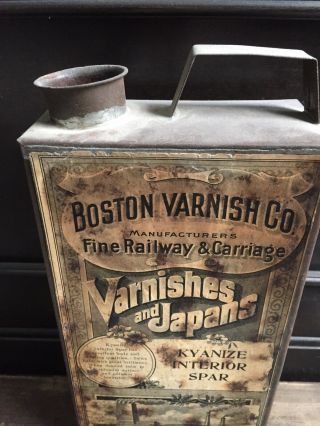 Vintage Boston Railway Carriage Varnish Can Tin Varnishes Kyanize Large Paint 2