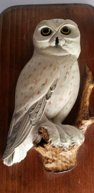 Vintage Hand Carved And Painted Snowy Owl Wall Hanging Plaque,  Folk Art,  Detailed
