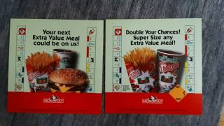 2 Different Mcdonalds1998 Monopoly Extra Value Meal Adv Translites/signs 13 3/4 "