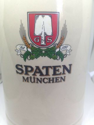 Big Rare Spaten Munchen German Beer Krug Mug Stein West Germany Vintage 1 Liter