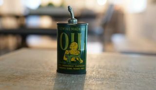 Rare Vintage Sewing Machine Oil Can “graphics Of Lady”