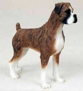 Boxer Uncropped Dog Figurine Statue Hand Painted Resin Gift Pet Lovers Brindle