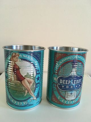 Deep Eddy Blue Vodka Classic Tin Can Cups Pencil Holder.  Includes Two Cups.