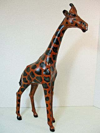 Vtg Leather Wrapped Giraffe Statue Figurine 17 " Tall African Animal Safari Decor