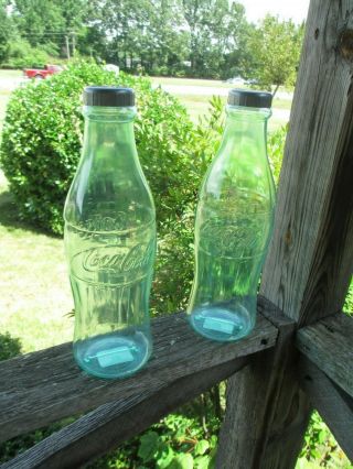 Coca - Cola Set Of 2 12 Inch Bottle Banks Clear Green Plastic -