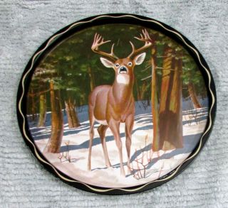 Buck Whitetail Deer Winter Forest James Artig Art 11 " Dia Serving Tray Sh