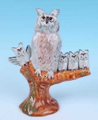 Vintage Mottahedeh Owl & Owlets Family Figurine Italian Art Pottery Figure Baby