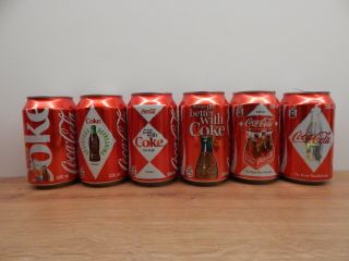 6x Empty Coca - Cola Cans Full Set From Slovakia 2013 Bottom Opened