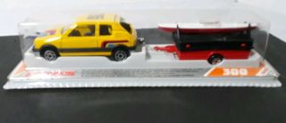 Vintage Majorette French Metal 300 Series Yellow Fiat With Camper And Canoe