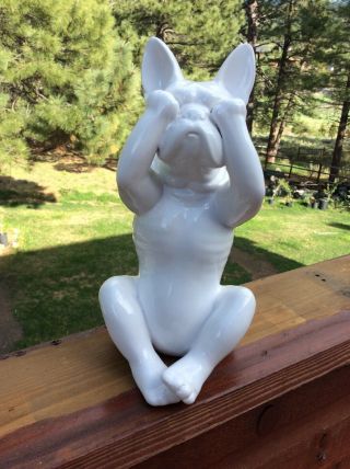 Playful French Bulldog Statue Figurine Ceramic White