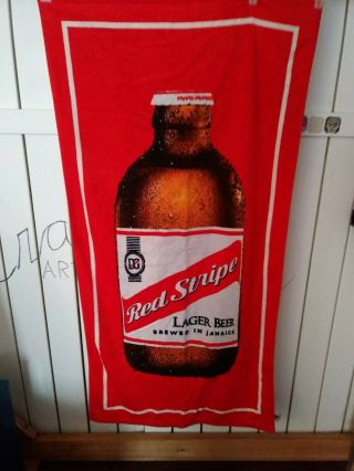Red Stripe Jamaica Lager Beer Beach Towel Rare Htf 26x54