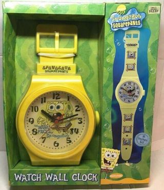 Vintage Spongebob Squarepants Wrist Watch Wall Clock In Package Collectable