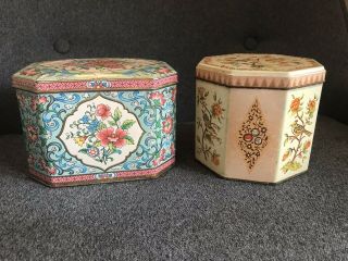 Vintage Daher England Tins Enameled Floral Container Cookie Candy Tea Biscuit 2