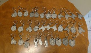 34 Vintage Rawcliffe Pewter Dog Face Key Chains Terrier Varieties Nos