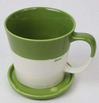 2010 Starbucks Tazo Zen Coffee Mug With Lid/coaster Tea Cup Bone China Green