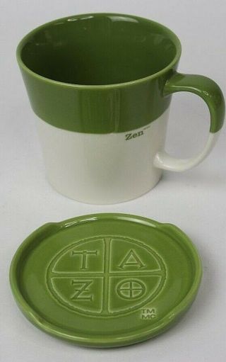 2010 Starbucks TAZO ZEN Coffee MUG WITH LID/COASTER Tea Cup Bone China Green 2
