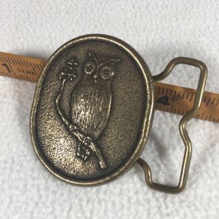Vintage Owl Belt Buckle Solid Brass 2.  25 " X 2 " Owl On A Limb Oval