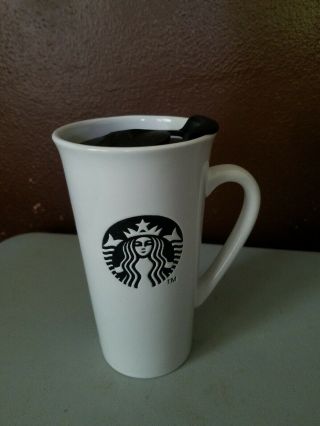 Starbucks 2012 Ceramic Travel Mug With Lid White Black Lid Siren Mermaid 16oz