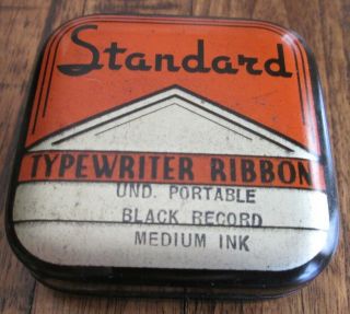 Vintage Standard Typewriter Ribbon Tin With Black Ribbon In Square Tin