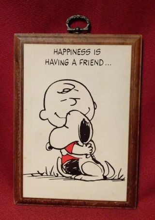1971 Peanuts Charlie Brown Plaque " Happiness Is Having A Friend " Snoopy