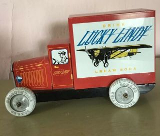 Tin Litho Toy Truck Advertising Lucky Lindy Cream Soda Lindbergh