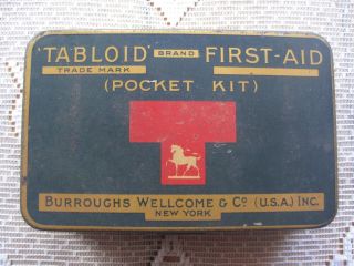 Vintage Tabloid First - Aid Pocket Kit Tin 714 Burroughs Wellcome & Co.  Empty