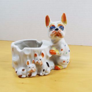 Vintage French Bulldog Mom And Puppies - Ashtray Or Planter Made In Japan