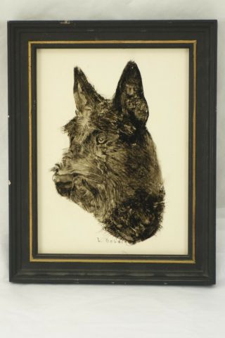 Antique L.  Gebacz Reverse Painting On Glass Of A Scottish Terrier Scottie Dog