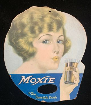1922 Drink Moxie Soda Advertising Fan,  Flapper Girl 8 " X 7 " Cond