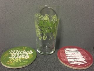 Wicked Weed Brewing Company Beer Glass & 8 Coasters