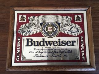 Vintage Budweiser Mirror In Wood - Reverse Painted,  Gold Glitter - Stamford Mfg.