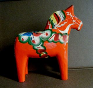 Vitg Swedish Dala Horse 6.  5 " Nils Olsson Wooden Red Hand Painted Carved W Label