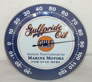 Gulfpride Marine Oil Thermometer 12” Round Glass Dome Sign Vintage Style Gulf