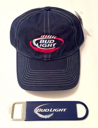 Bud Light Football Stitching Baseball Cap Hat With Long Neck Bottle Opener