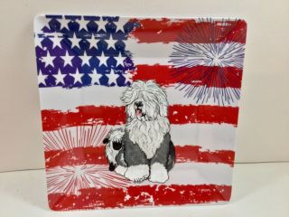 Hand Painted Old English Sheepdog With Lamb.  Plastic Serving Tray.  July 4th