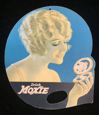 1925 Drink Moxie Soda Advertising Fan,  Flapper Girl 8 " X 7 " Cond