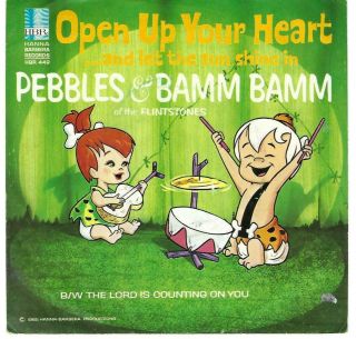Pebbles & Bamm Bamm Open Up Your Heart 45 Ps M (unplayed) Hbr The Flintstones