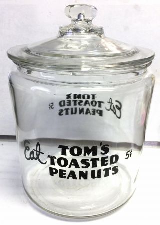 Vintage Glass Lance Tom’s Toasted Peanuts Store Counter Display Jar